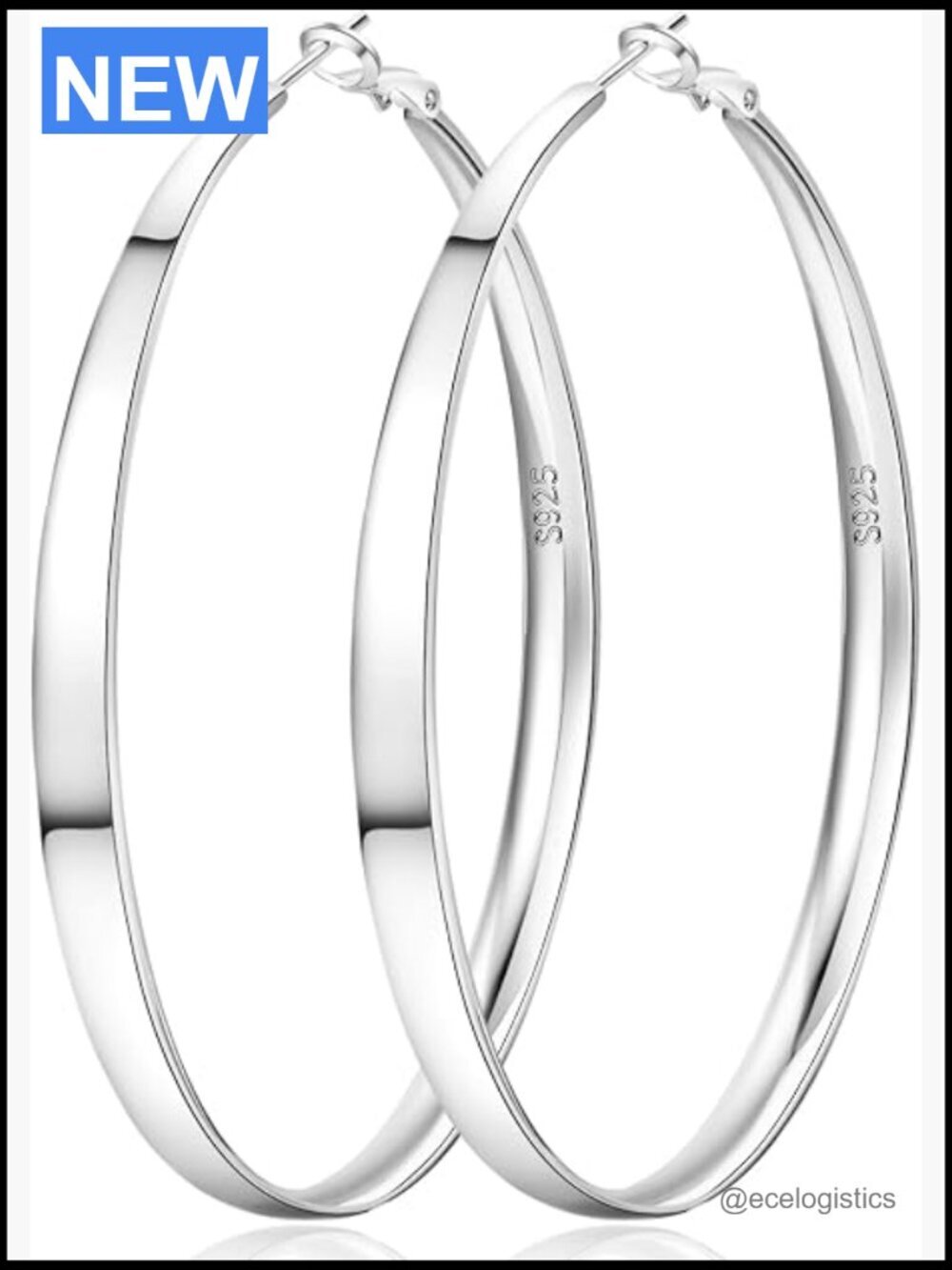 5mm Wide 925 Sterling Silver Extra Large Hoop Earrings Hypoallergenic 30-70mm